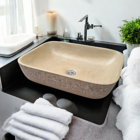 Image of Sandstone Namibian Dream Concave Rectangle Concrete Sink 52 x 40 x 13cm Seedleme