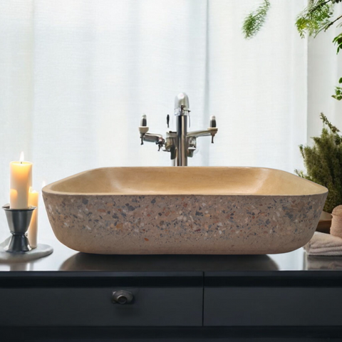 Image of Sandstone Namibian Dream Concave Rectangle Concrete Sink 52 x 40 x 13cm Seedleme