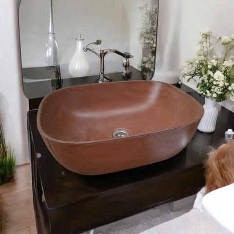 Image of Choc Plum Concrete Aquadite Bathroom Sink 50 x 40.5 x 14.5cm Seedleme