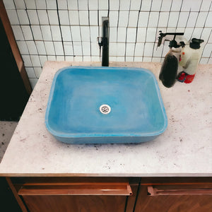 Blue Concave Rectangle Concrete Basin 520x400x130mm (Made to Order)