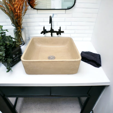 Image of Sandstone Concrete Handmade Countertop Butler Sink 36 x 36 x 12cm - Seedleme