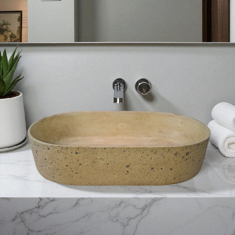 Image of Gaia's Ark Sandstone Exposed Aggregate Bespoke Concrete Sink 53 x 30 x 11.5cm Seedleme