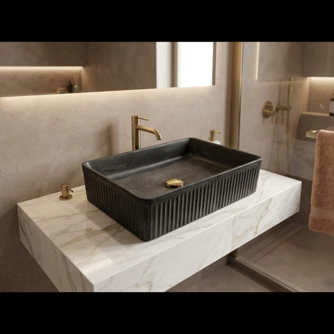 Image of The Abalone Black Bespoke Ribbed Concrete Sink 50.5 x 34 x 13cm