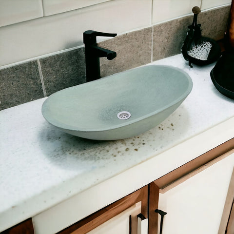 Image of Green Bespoke Modern Oval Shaped Bathroom Basin 59 x 39 x 12cm Seedleme