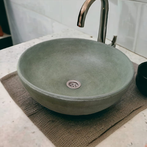 Image of Green Round Concave Bespoke Concrete Sink 42 x 14cm Seedleme