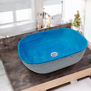 Blue Bespoke Exposed Aggregate Concrete Aquadite Bathroom Sink 50 x 40.5 x 14.5cm( Made to Order )