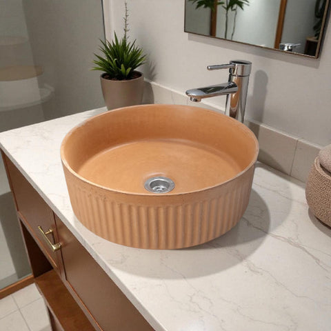 Image of The Pangolin Bespoke Burnt Orange Round Ribbed Sink 36 x 11.5 Seedleme