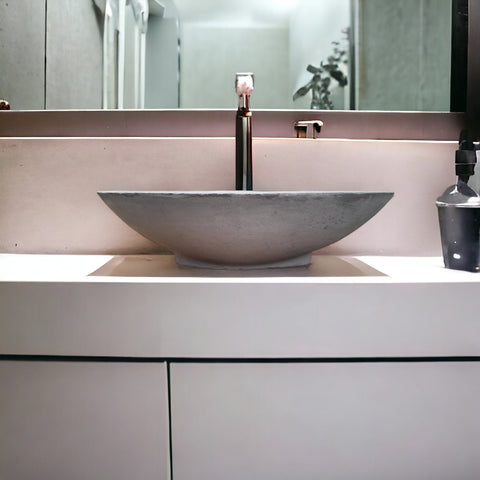 Image of Grey Concrete Oval Basin 50 x 35 x 15cm - High Strength, Chip resistant, Sealed Seedleme