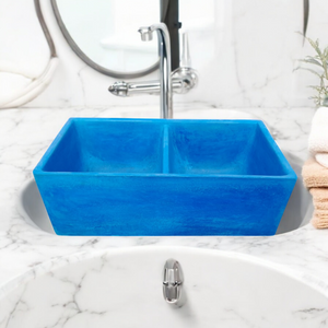 Large Blue Double Concrete Kitchen Butler Basin 80 x 40 x 27cm (90mm Outlet) Seedleme