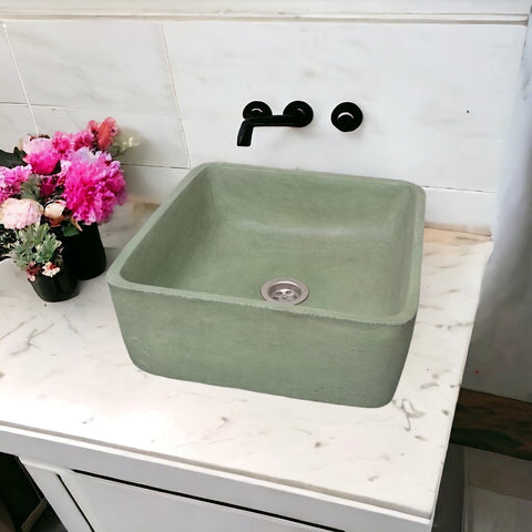 Image of Green Bespoke Countertop Bathroom Sink 31 x 31 x 12cm Seedleme