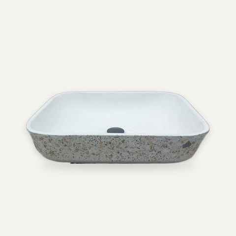 Image of Ivory Namibian Dream Concave Rectangle Basin 52 x 40 x 13cm – handmade concrete basin by Seedleme, Cape Town – view 2