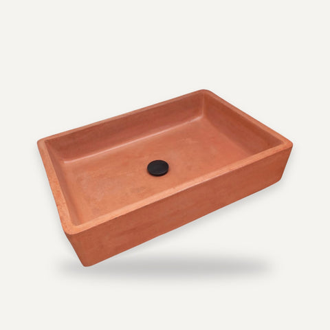 Image of Large Rectangle Concrete Sink – Terracotta – 60.5 x 41 x 13cm – handmade concrete basin by Seedleme, Cape Town – view 3
