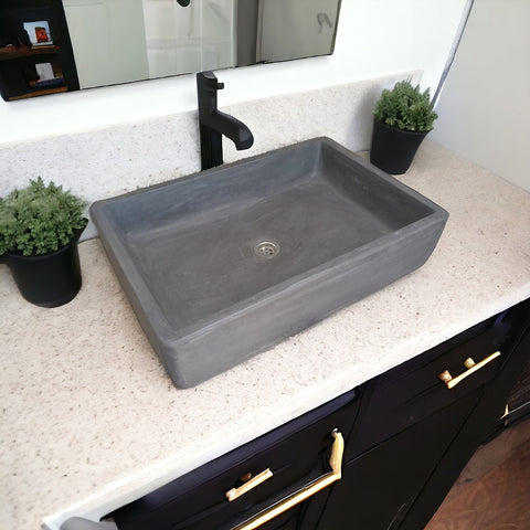 Image of Charcoal Cement Basin Concrete Sink, Kitchen or Bathroom 605 x 410 x 130mm