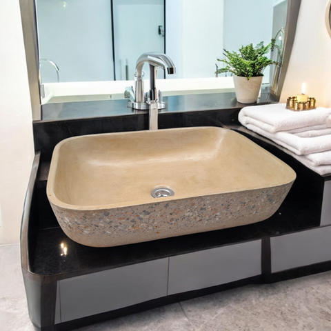 Image of Sandstone Namibian Dream Concave Rectangle Concrete Sink 52 x 40 x 13cm Seedleme