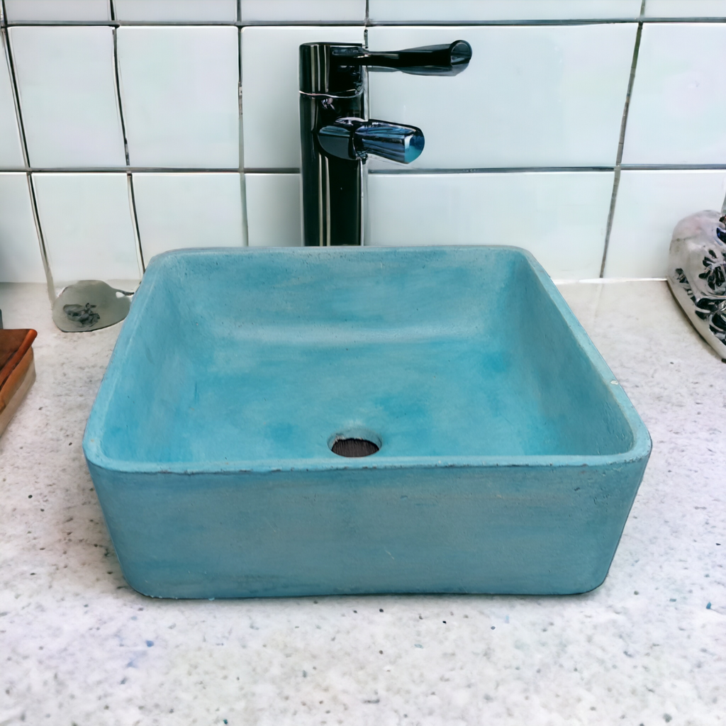 Ocean Blue 36 x 36 x 12cm Bespoke Concrete Sink. Handmade Countertop Basin.