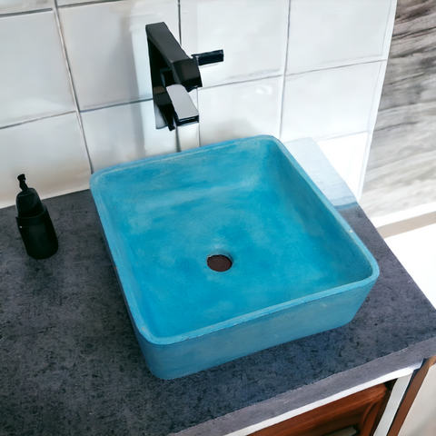 Image of Ocean Blue 36 x 36 x 12cm Bespoke Concrete Sink. Handmade Countertop Basin.