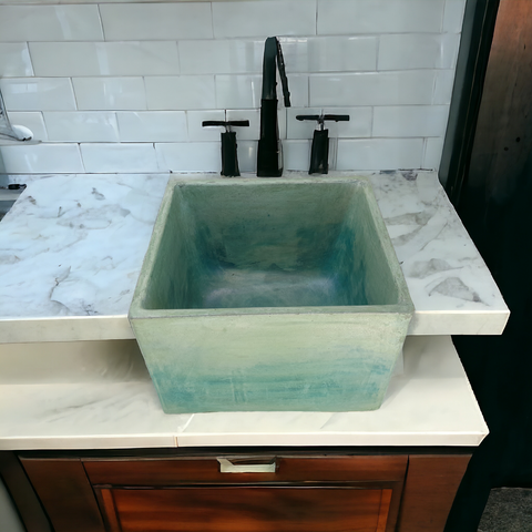 Image of Large Green Bespoke Concrete Butler Basin 45 x 40 x 31cm