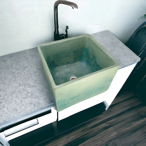 Image of Large Green Bespoke Concrete Butler Basin 45 x 40 x 31cm