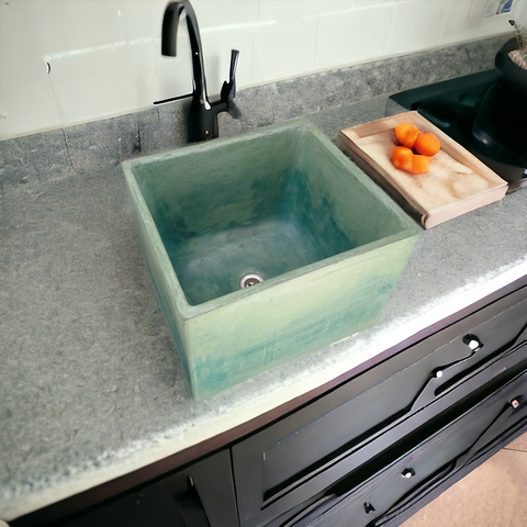 Image of Large Green Bespoke Concrete Butler Basin 45 x 40 x 31cm