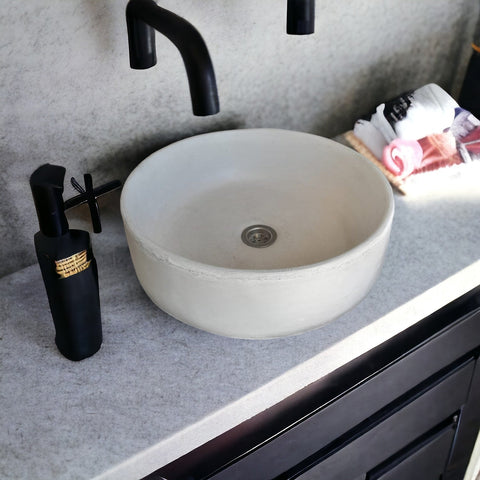 Image of Ivory Round Concrete Countertop Sink 40 x 12cm Seedleme