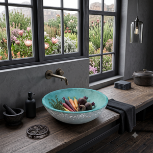 Green Concave Bespoke Concrete Namibian Dream Sink 42 x 14cm (Made to Order)
