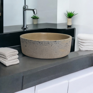 Sandstone Round Flat Exposed Aggregate Bespoke Basin 40 x 40 x 12cm Seedleme