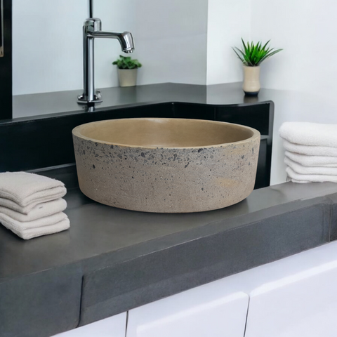 Image of Sandstone Round Flat Exposed Aggregate Bespoke Basin 40 x 40 x 12cm Seedleme