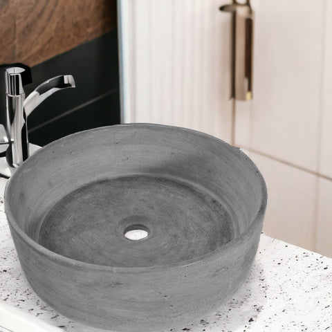 Round Cement Concrete Basin Handmade Countertop Sink 40cm x 12 cm