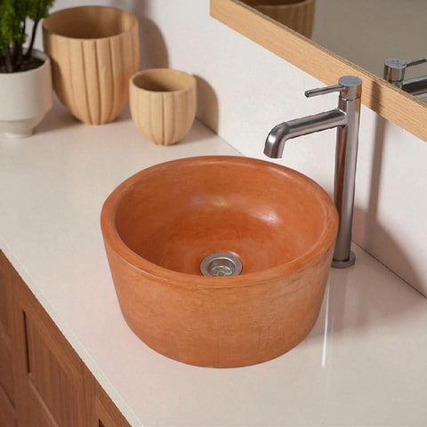 Image of Terracotta Round Bespoke Concrete Sink 30 x 30 x 13cm Seedleme