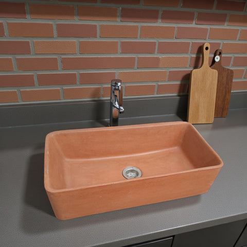 Image of Aquatina Terracotta Bespoke Concrete Basin 47 x 23.5 x 12cm